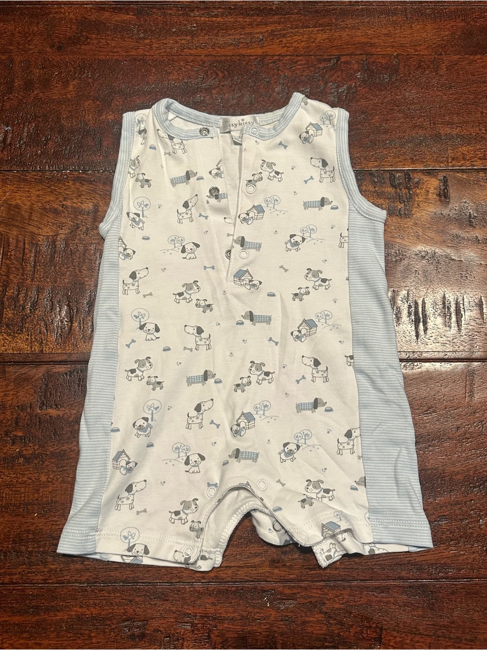 Kissy Kissy Cream & Light Blue Puppy Print Sleep Romper